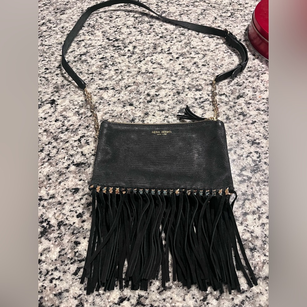 henri bendel Black Fringe Crossbody Bag with Gold Chain - Picture 3 of 12